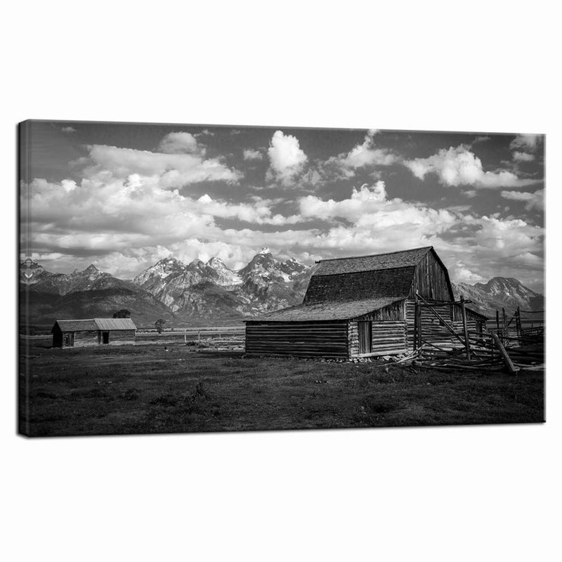 LevvArts Grand Teton National Park Picture Canvas Wall Art Black and White Moulton Barn Poster Prints USA Landscape Wyoming Canvas Artwork for Home Living Room Decor Framed Ready to Hang - Image 1
